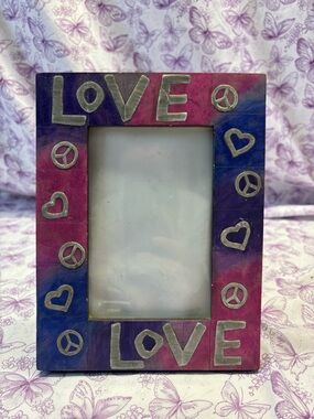 📍LOVE Painted Wood Picture Frame in Purple and Pink